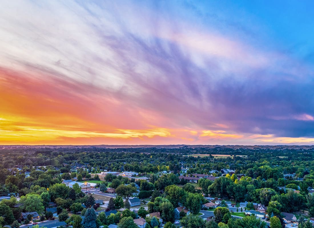 Eagle, ID - Aerial View of a Sunset in the Treasure Valley